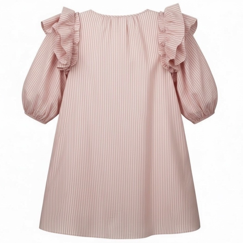 Mable The Label Pink Stripe Ruffle Sleeve‎ Tie Neck Dress Women's SMALL - Picture 3 of 7